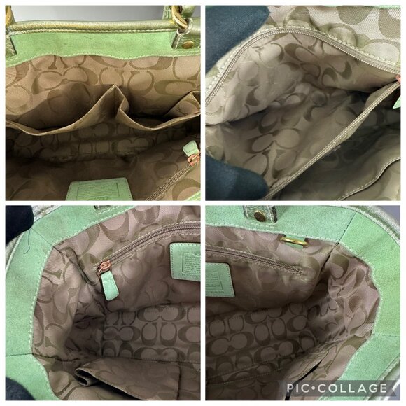 Coach # 4419 Natural Straws Seafoam Suede Leather Trim Buckle Closure Tote Bag - Picture 12 of 13